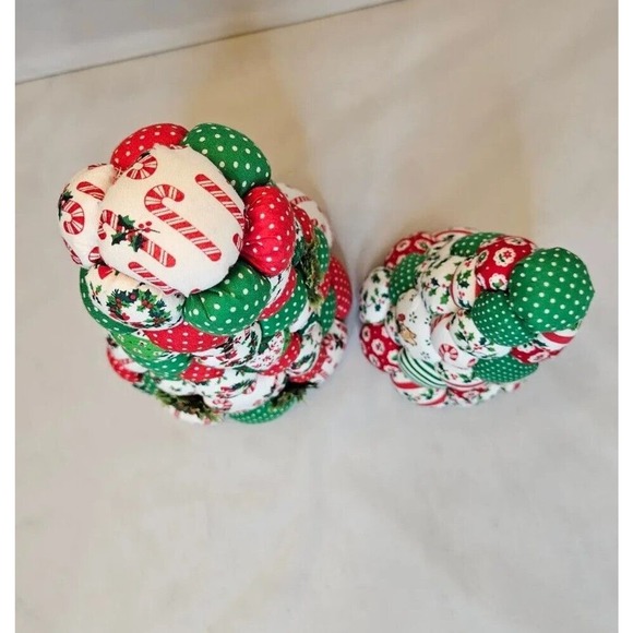 Two Fabric Stuffed Christmas Trees Handmade Table Decoration Holiday Decor - Picture 2 of 16